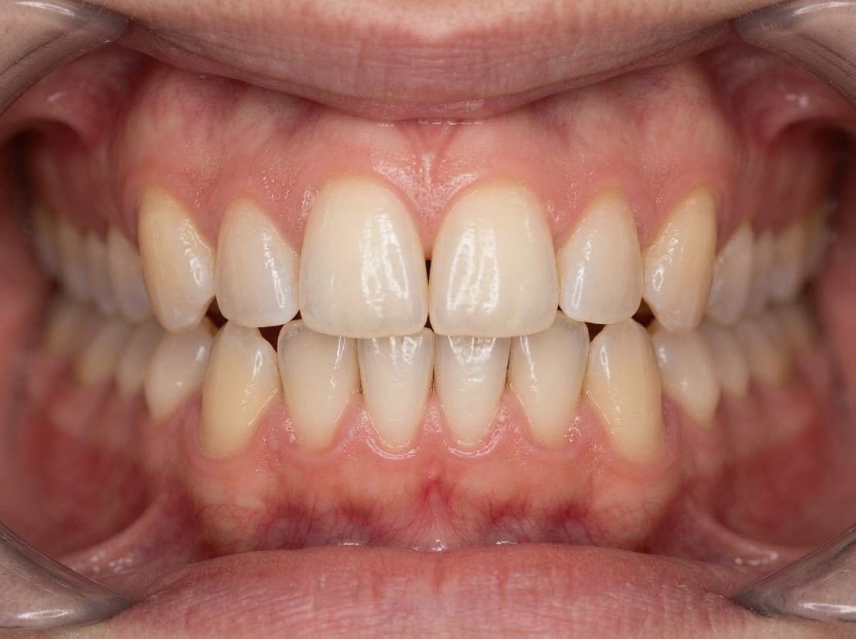 Aligned straight teeth after clear aligners